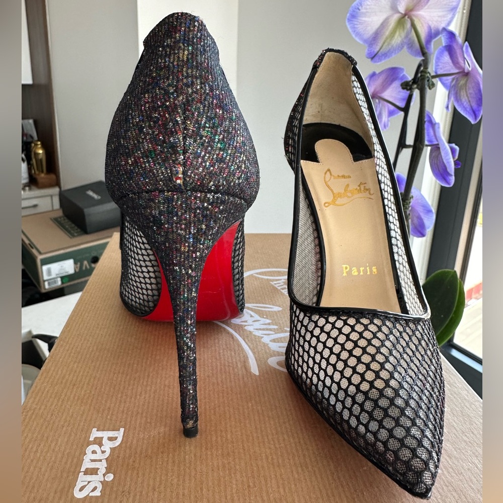 Christian Louboutin lace glitter follies